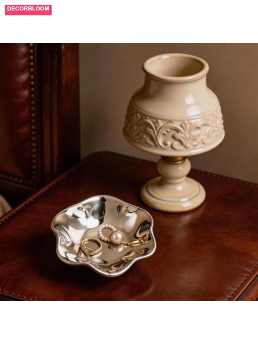 Ceramic Lotus Leaf Trinket Dish Ring Holder Jewelry Organizer Vanity Decor - Picture 5 of 6
